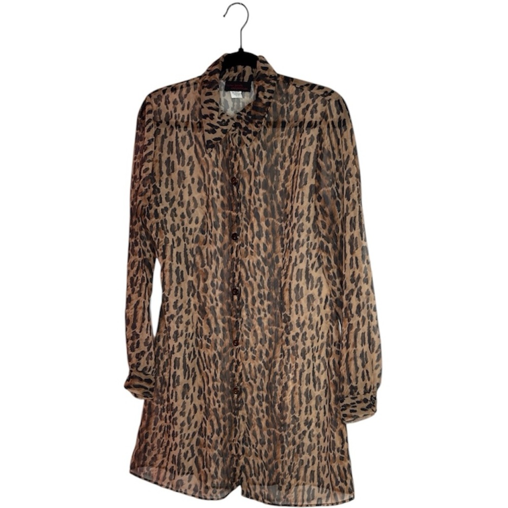 Leopard Print Button-Down Shirt - Brown
